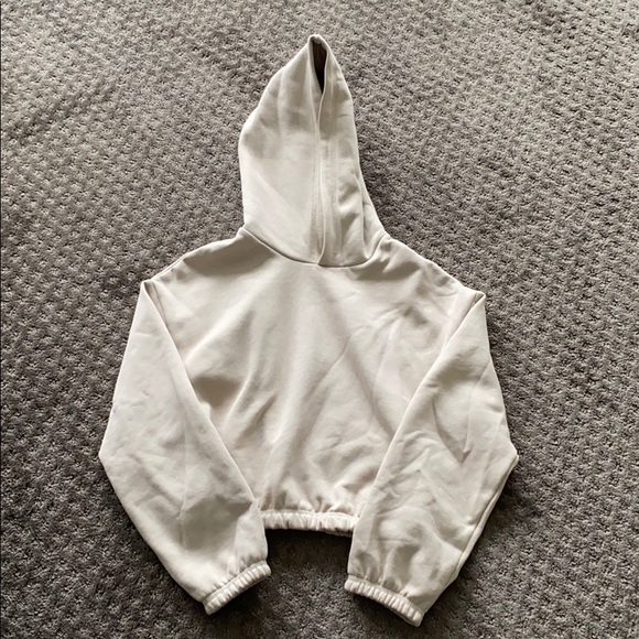 Zara Fleece Cropped hoodie Sweatshirt - Stone - Small - Picture 4 of 6